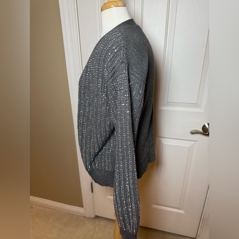 Inc International Concepts Charcoal Rhinestone Shine Button-Up Cardigan-Size L View 5